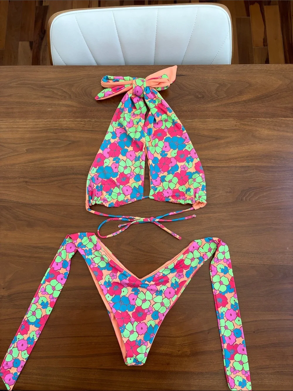 Frankie’s Bikinis Diana Halter Bikini Top & Bash Bottom 2 Piece Set Groovy XS
